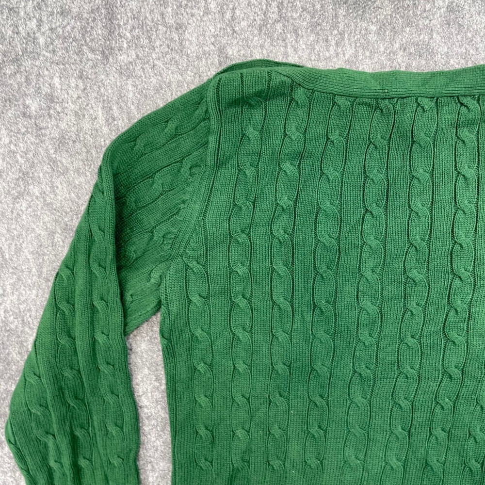 Lauren Ralph Lauren Sweater Extra Large Green Cable Knit Neck Gold Button LRL - Picture 14 of 16